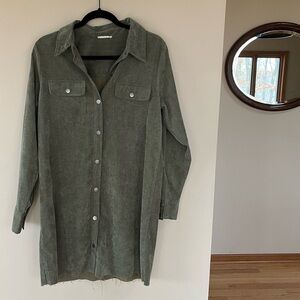 Olive Green Corduroy Shirt Dress